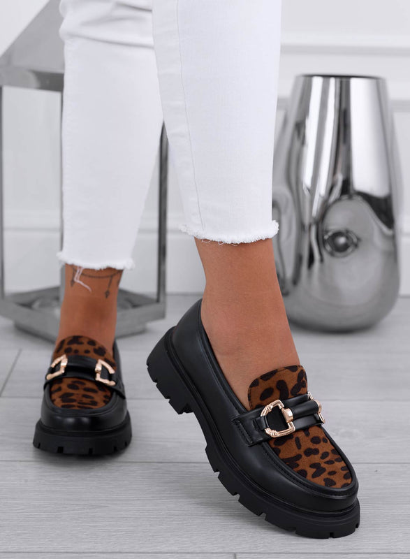 EASY - Black moccasins with spotted inserts