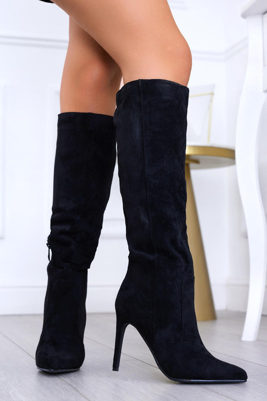 GEFFREY - Black suede boots with high stiletto heels