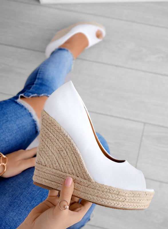 CLEO - White wedge espadrilles in imitation leather