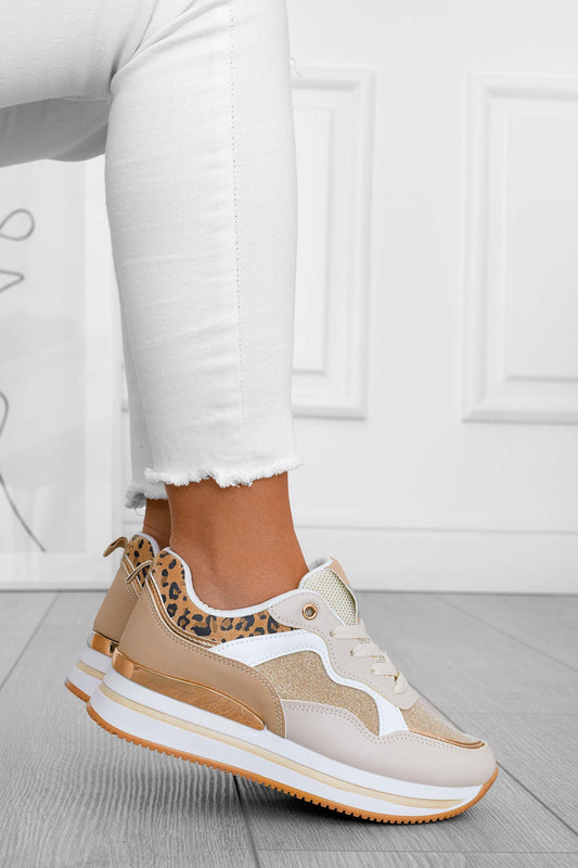 GILDA - Beige sneakers with glitter and spotted inserts