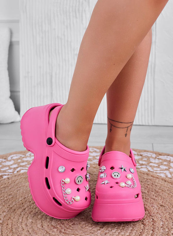 MINNA - Jewel platform clogs in fuchsia rubber