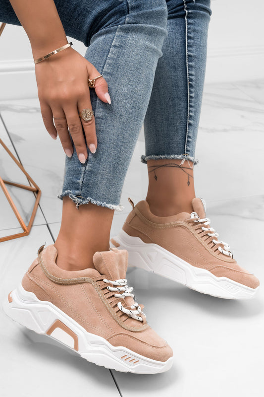 DELIZIA - Beige suede sneakers with thick sole