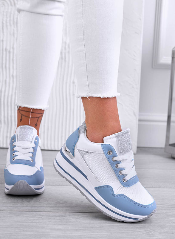 THEA - Blue sneakers with wedge and silver finishes