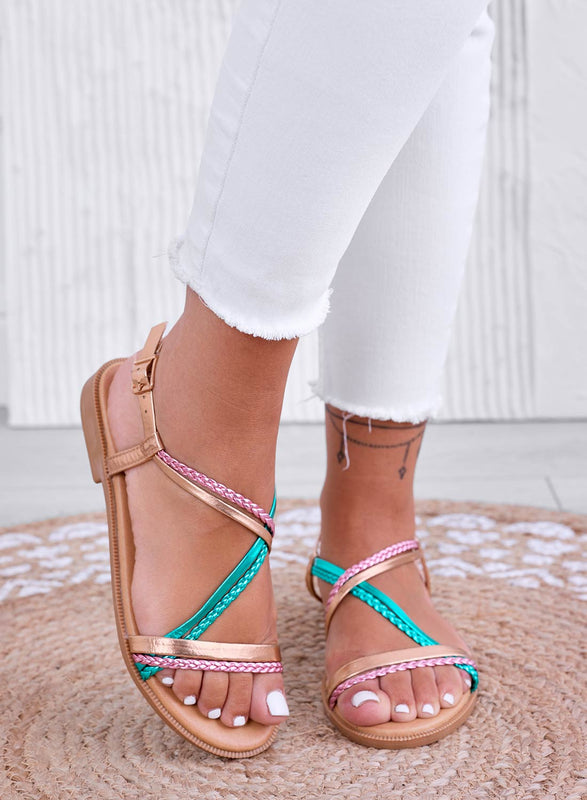 MARLEY - Sandales plats à brides entrelacées multicolores