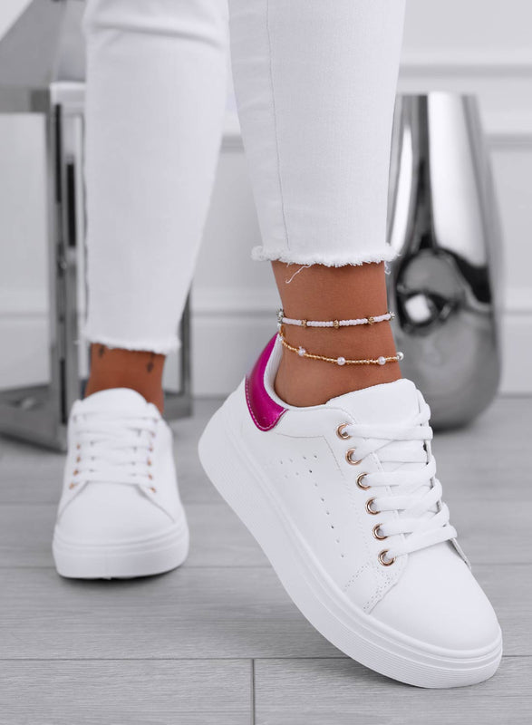 XIOMARA - White sneakers with metallic fuchsia back