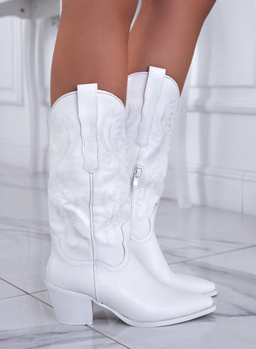 PAMPLONA - Stivali camperos bianchi con ricamo Alexoo