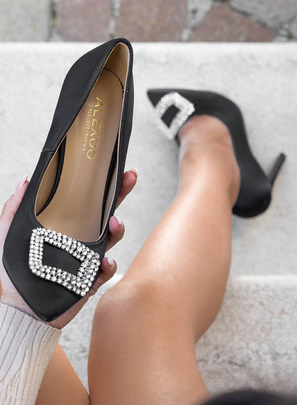 JANET - Alexoo black satin pumps with jewel detail