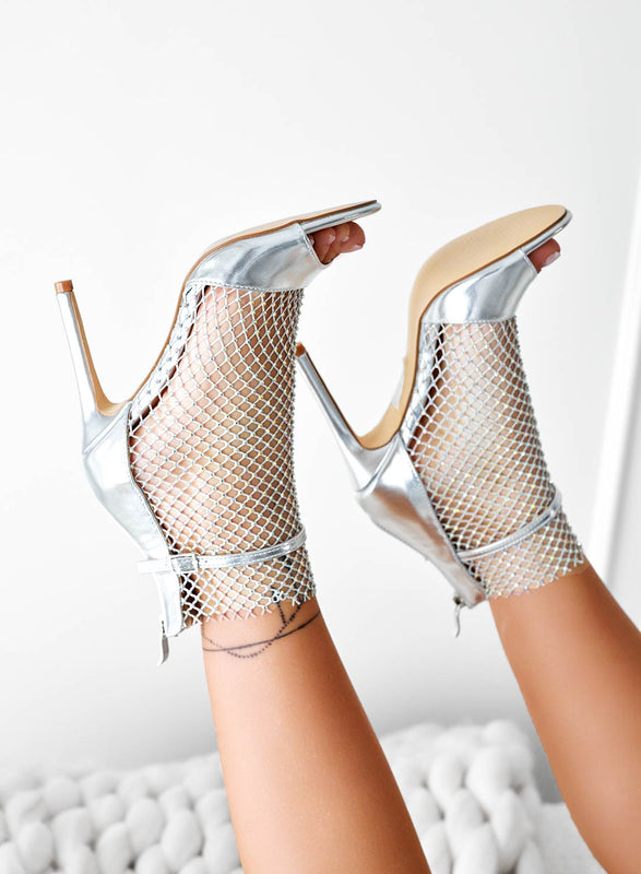 KENDALL - Sandali argento con rete gioiello