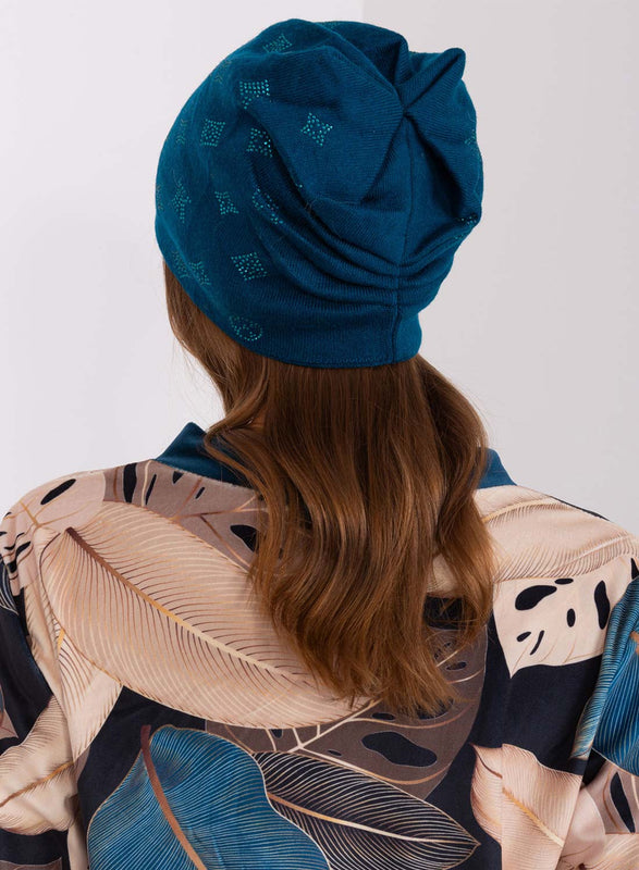 Petrol blue padded hat with rhinestone applications