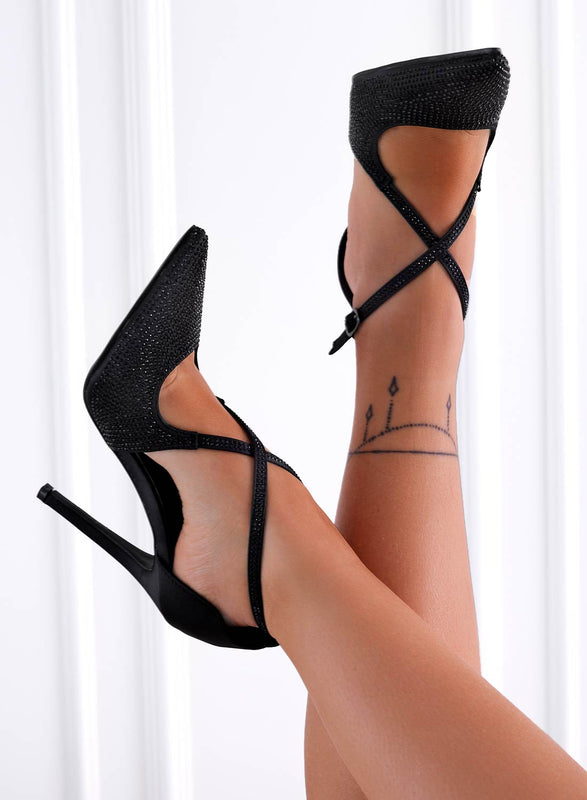 BILLY - Black rhinestone pumps with high stiletto heels