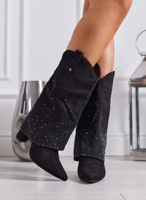 KATIA - Stivali Donna Neri con Strass e Tacco alto