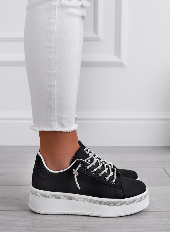 FRANKIE - Black sneakers with silver jewel laces