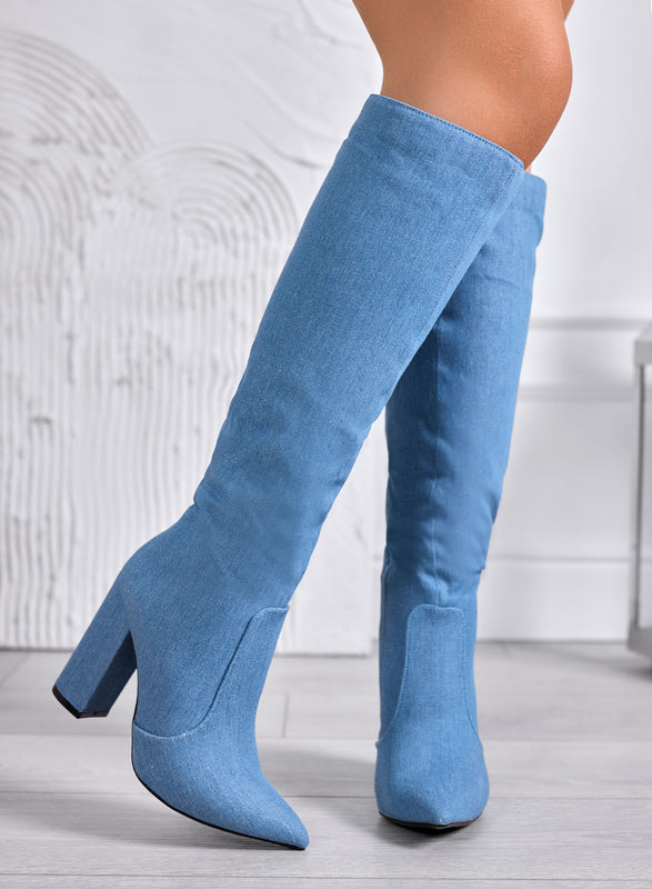 MINERVA - Botas azul vaquero con tacón cómodo