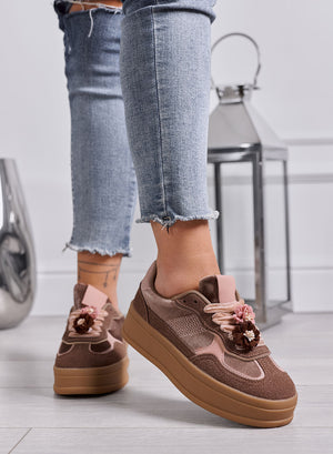 CLOE - Sneakers Donna fango con Fiori e Suola Platform