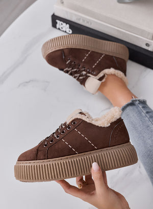 LUANA - Sneakers Donna marroni con Pelliccia Interna e Suola Platform
