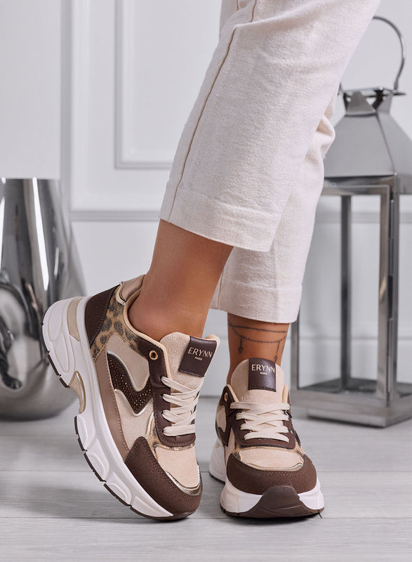 FRIDA - Sneakers Chunky Donna Beige e Marroni con Dettagli Animalier