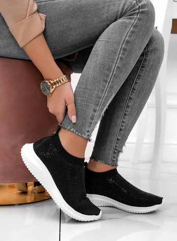 PARIS - Sneakers nere in tessuto elastico e strass