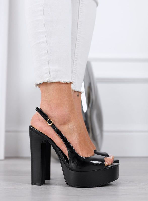 SILVANA - Sandali neri Platform con Tacco Alto