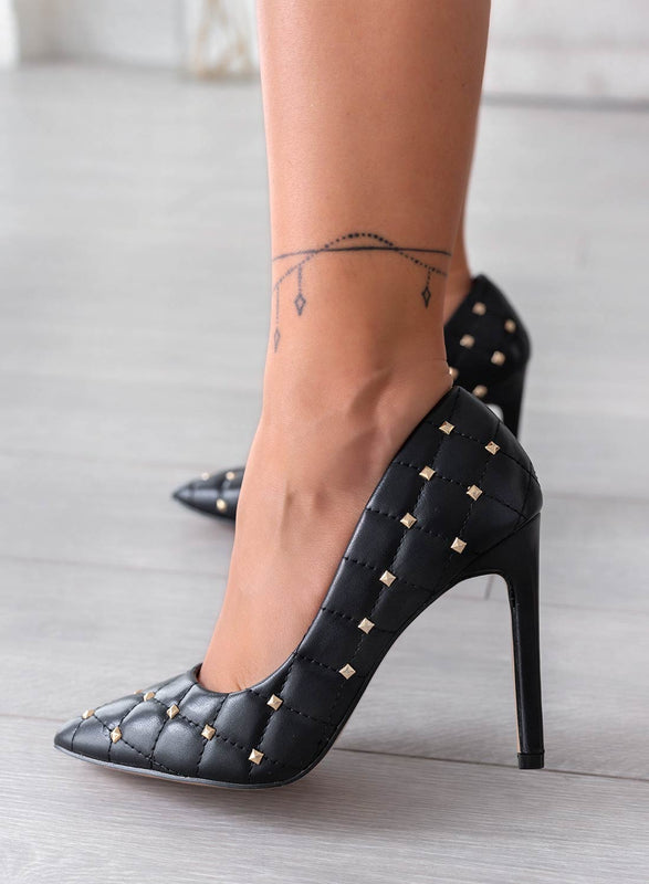 LOVELY - Black pumps quilted with gold studs