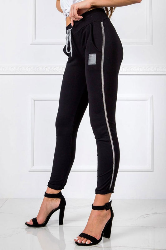 Black jumpsuit trousers with drawstring