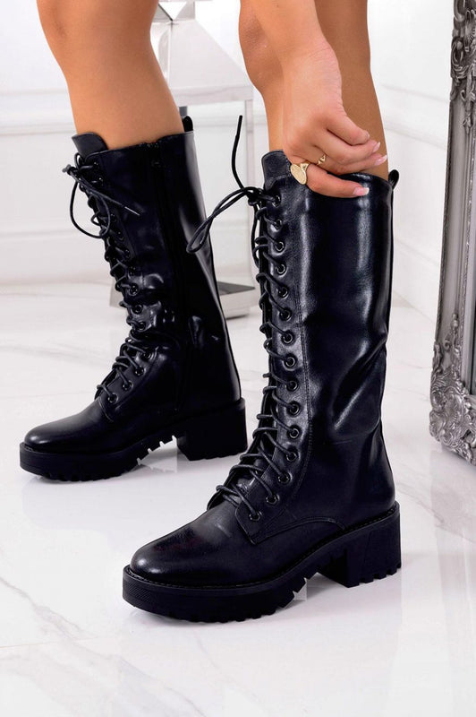 IVANKA - Black faux leather lace up boots