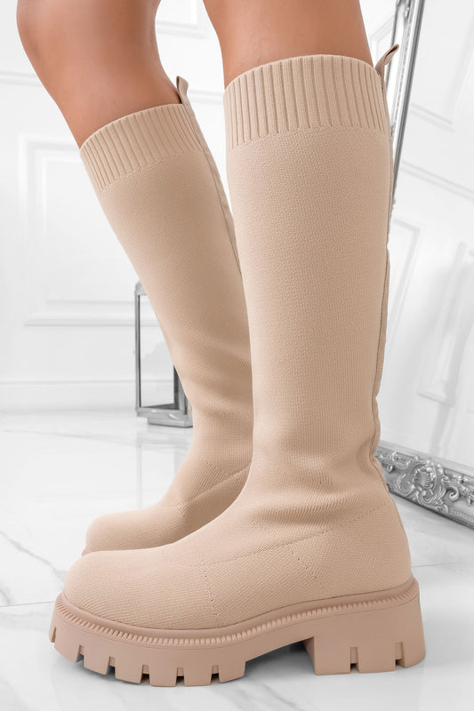 BELGA - Beige boots in elastic fabric