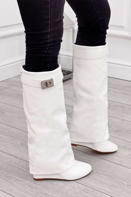 ENEA - White faux leather boots with inner wedge