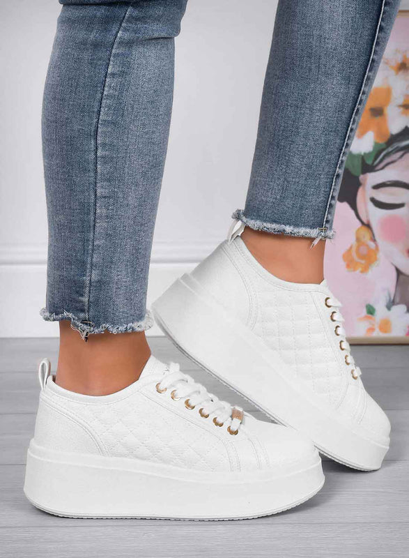 DALILA - Alexoo white platform sneakers in textured faux leather