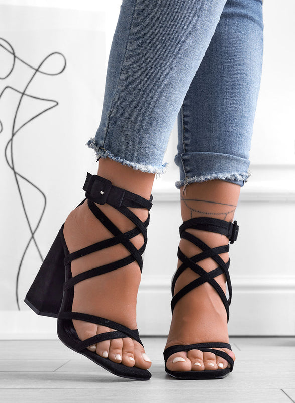 KIARA - Alexoo black lace-up sandals with high heel