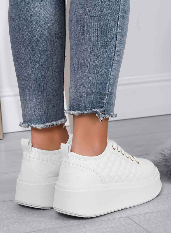 DALILA - Alexoo white platform sneakers in textured faux leather