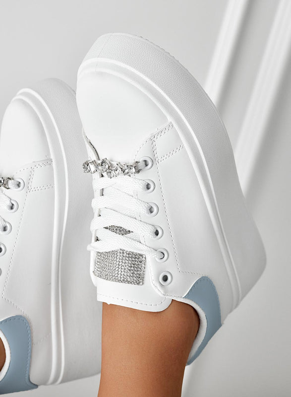 DELIA - White sneakers with jewel application and light blue back