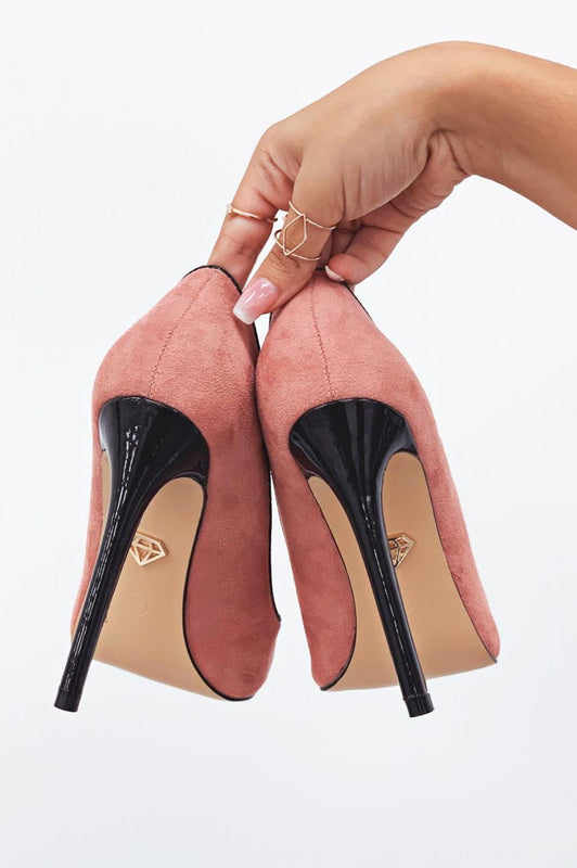 MICHELLE - Pink pumps with black patent leather heel and toe