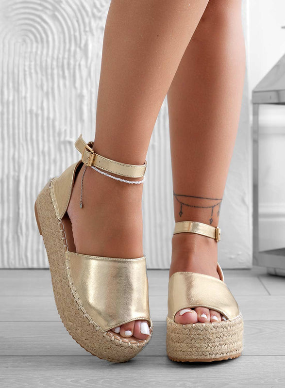 LICIA - Metallic gold espadrilles with wedge and strap