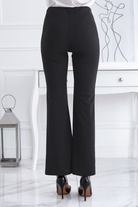 Black flared trousers with front slit