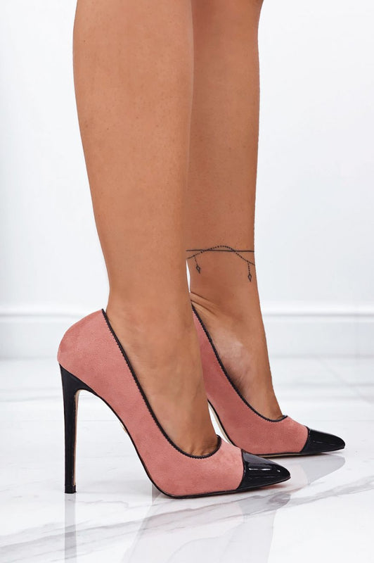 MICHELLE - Pink pumps with black patent leather heel and toe