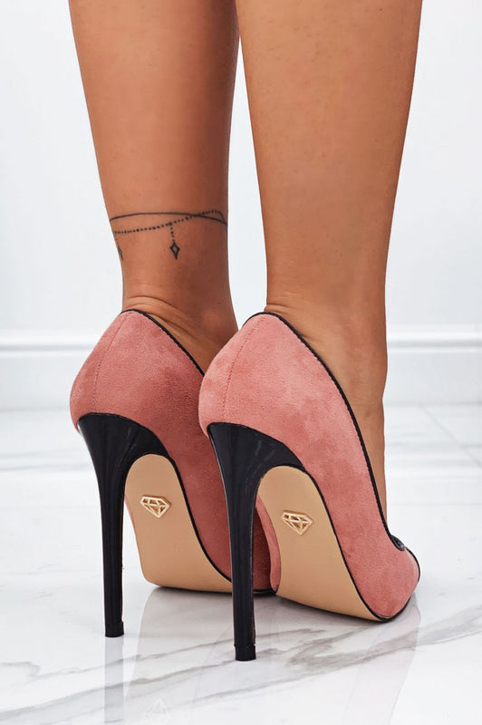 MICHELLE - Pink pumps with black patent leather heel and toe