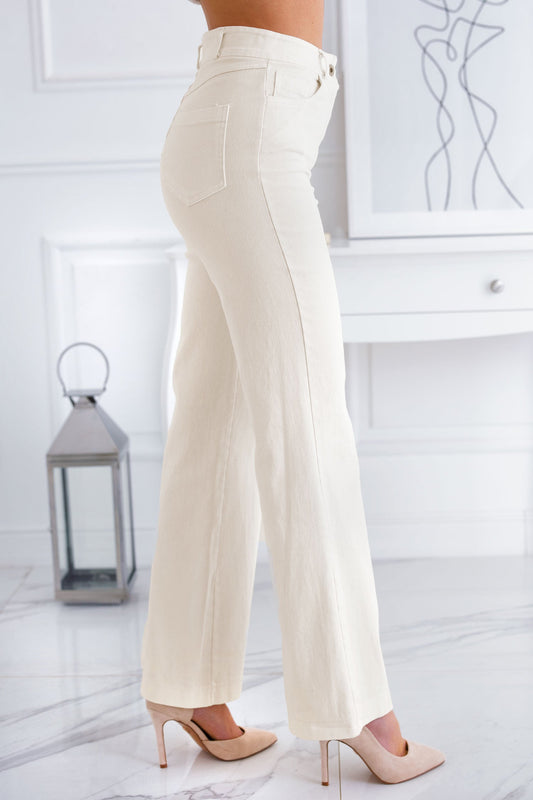 Cream cotton flared trousers