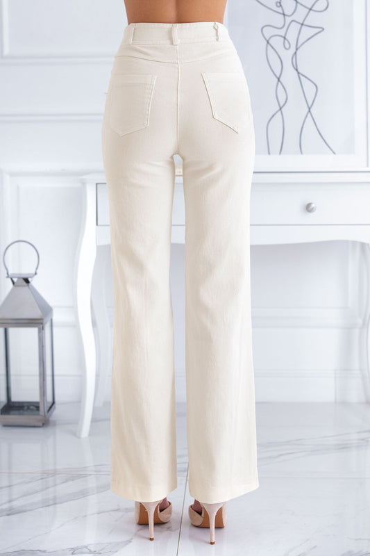 Cream cotton flared trousers