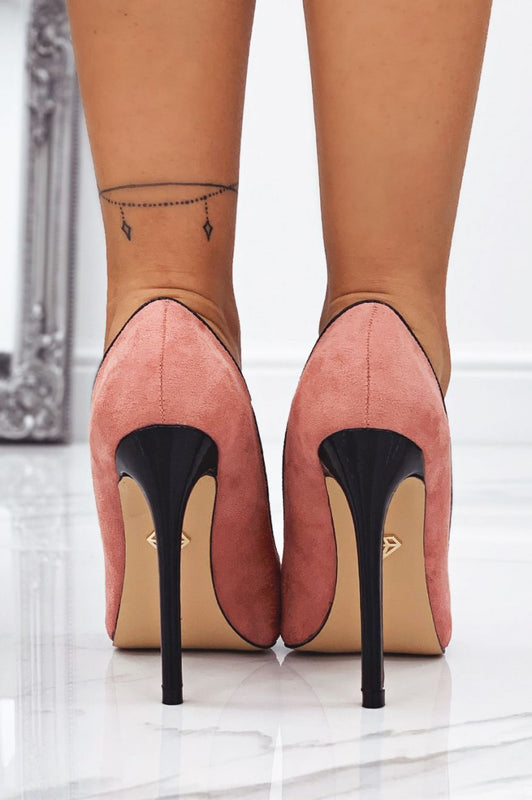 MICHELLE - Pink pumps with black patent leather heel and toe