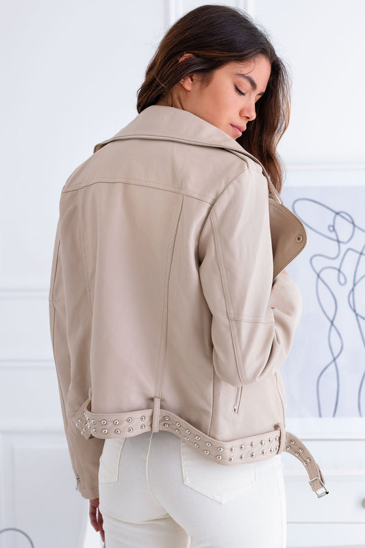 Beige leather jacket with studs