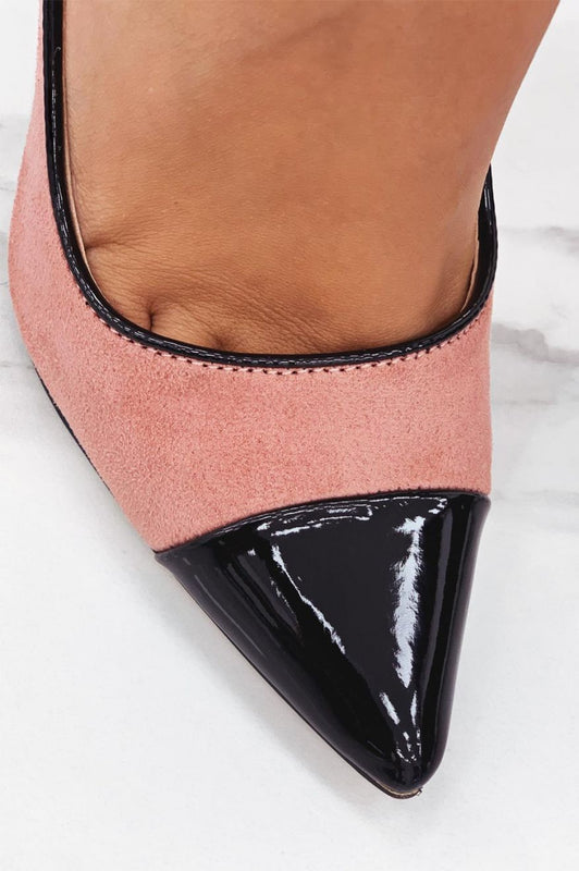 MICHELLE - Pink pumps with black patent leather heel and toe