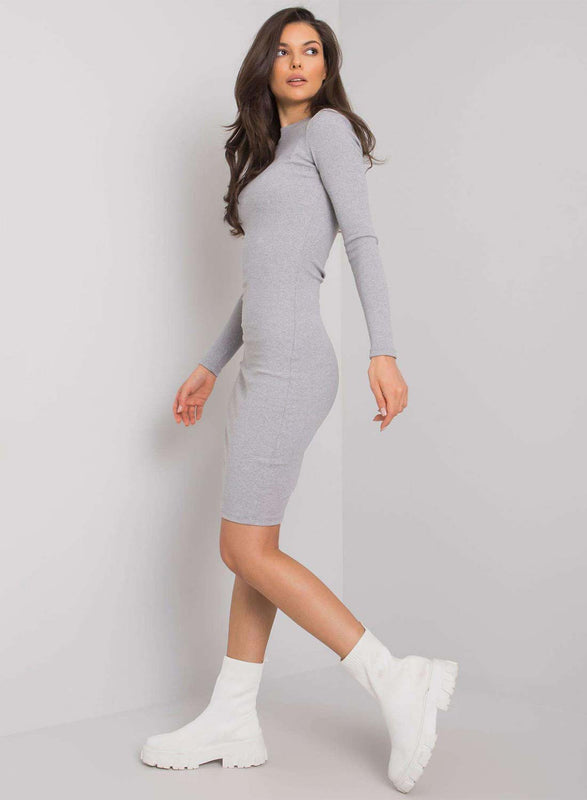 Gray ribbed fitted dress