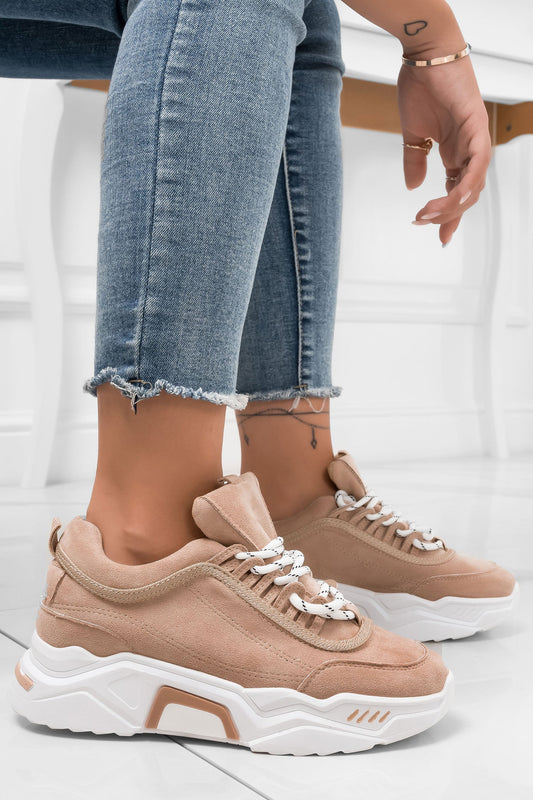 DELIZIA - Beige suede sneakers with thick sole