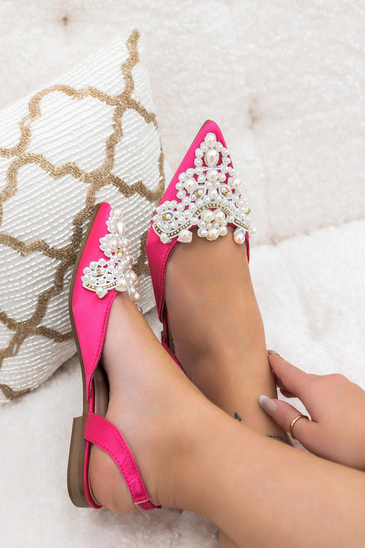 VIKY - Fucsia pointed ballet flats with pearls