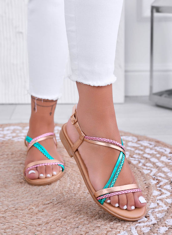 MARLEY - Sandales plats à brides entrelacées multicolores