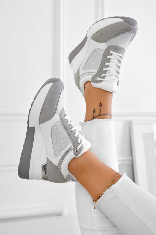 CAIRO - Gray sneakers with silver glitter fabric inserts