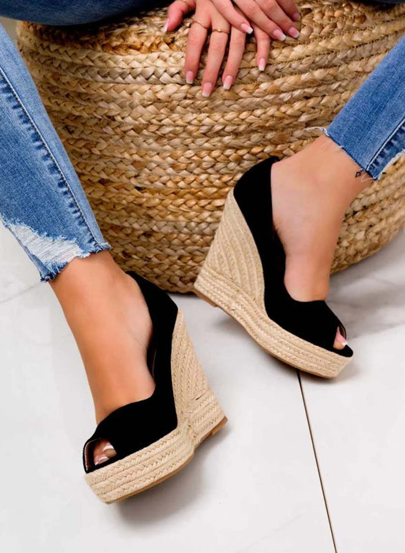 CLEO - Black suede espadrilles with wedge