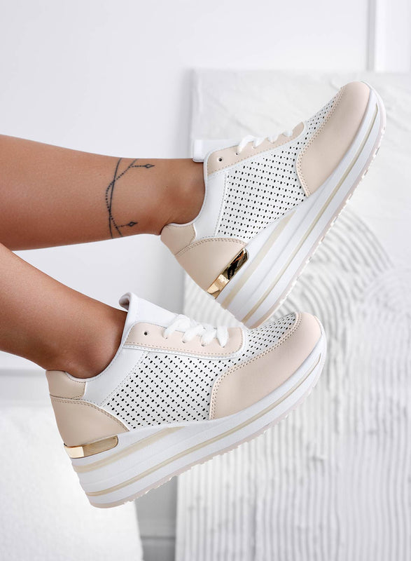 LUE - Beige perforated sneakers with thick sole