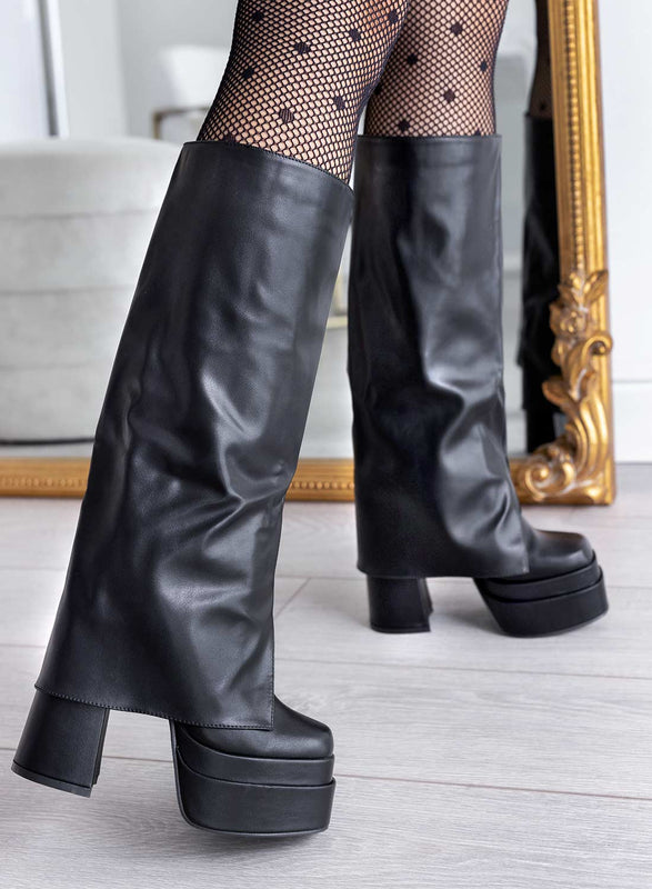 APRIL - Black Alexoo high heel cuffed boots