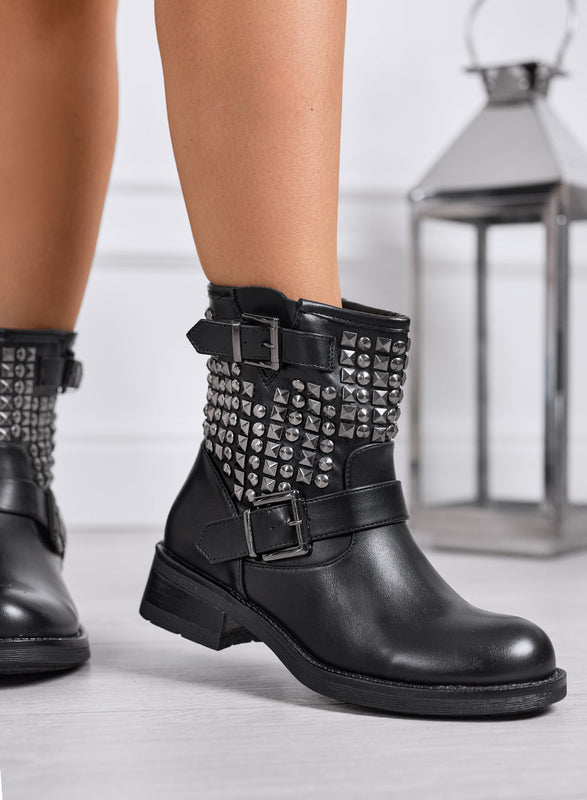 MAXIM - Bottines noires biker avec clous